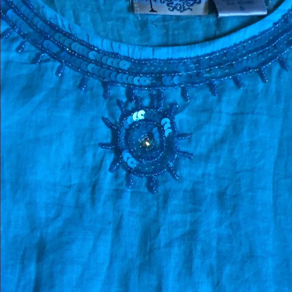 Turquoise tunic with sequins and beading size S